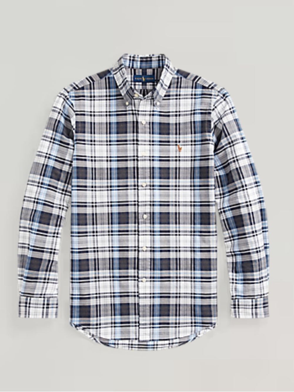Classic Fit Blue Plaid Oxford Shirt